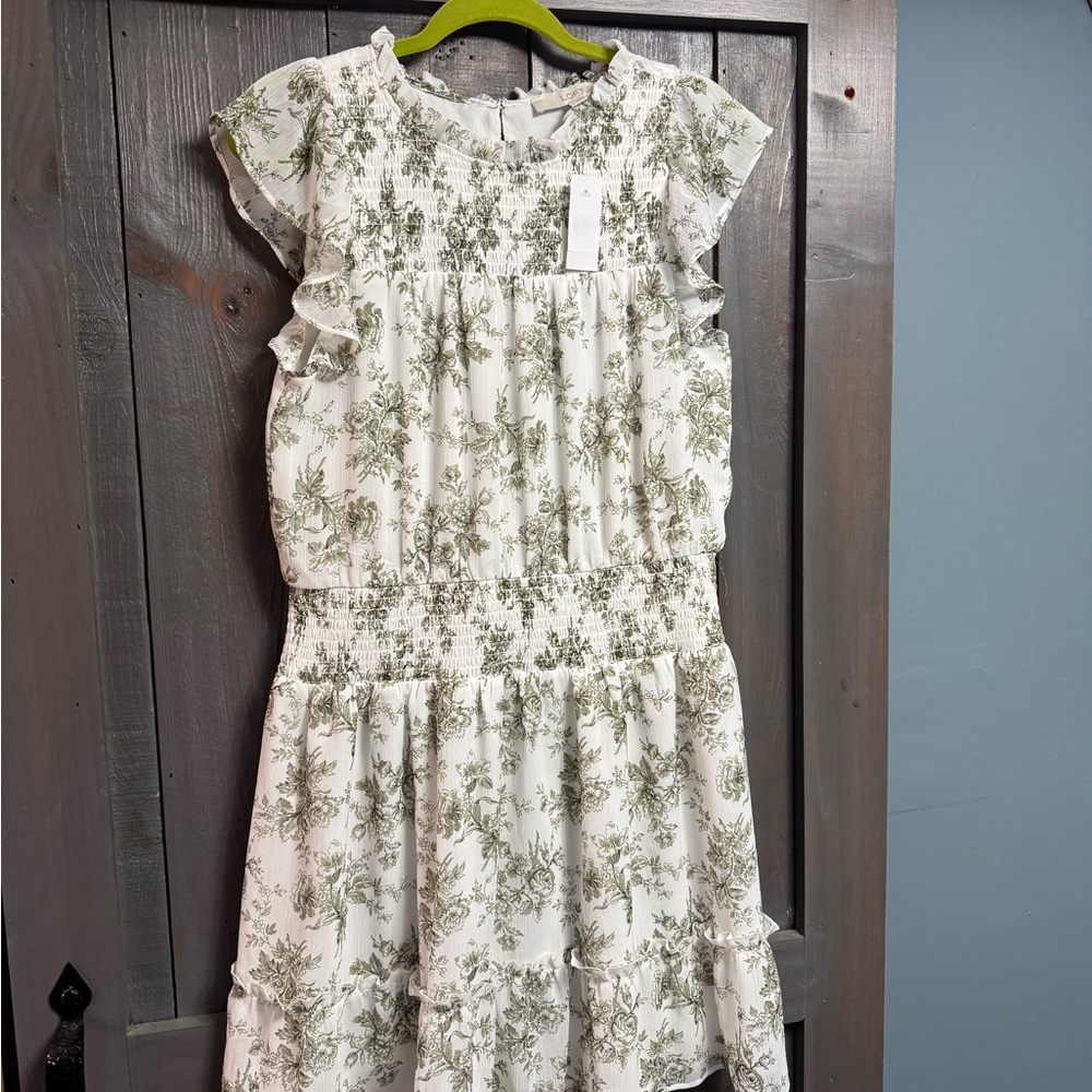 LOFT Women's Dress with Green Floral Pattern